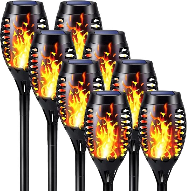 iBaycon 8 Pack Solar Torch Flame Lights, Waterproof Outdoor ...