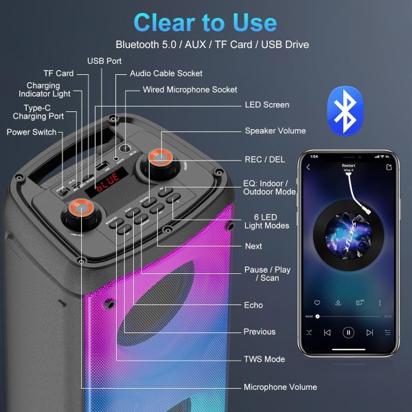 TAMPROAD Bluetooth Speaker, 80W Peak Wireless TWS Portable O... - Image 9