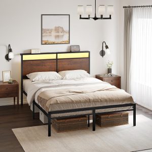 HAUSOURCE Full Bed Frame with Storage Headboard Bed Frame Fu...