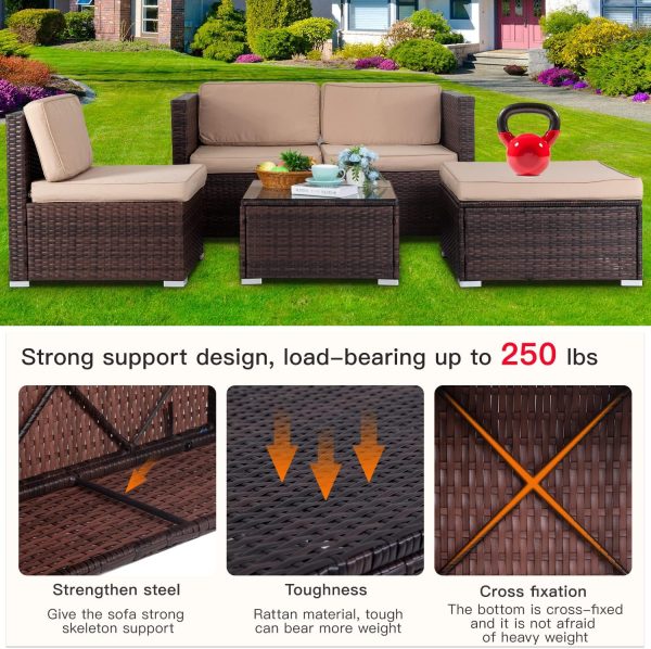 FDW 5 Pieces Outdoor Patio Furniture Sets Sectional Sofa Rat... - Image 5