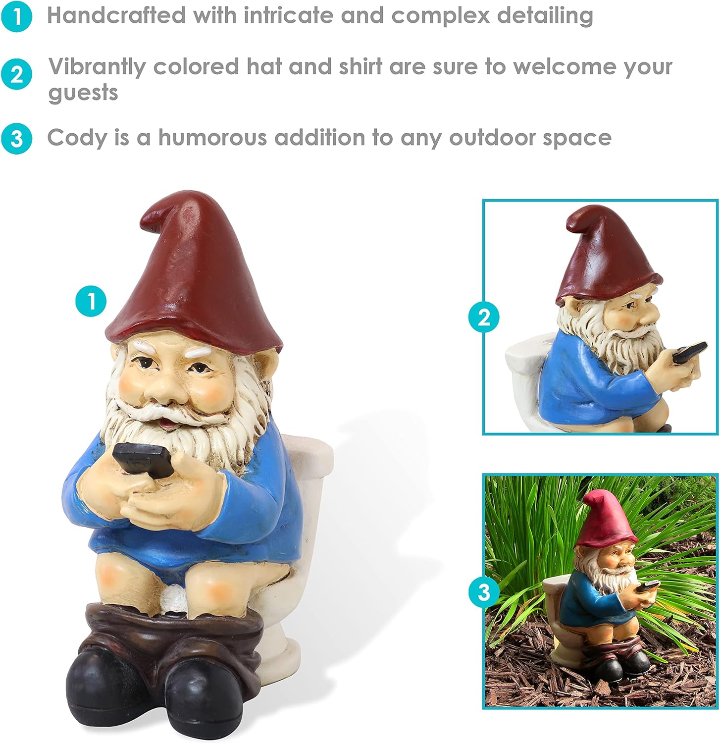 Sunnydaze 9.5″ Cody The Funny Garden Gnome – Outdoor Gnome o…