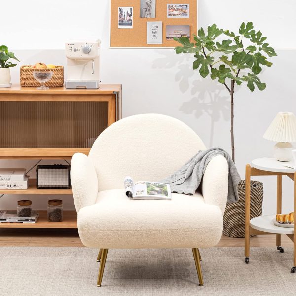 White Accent Sherpa Chair for Living Room Bedroom Reading Co... - Image 3
