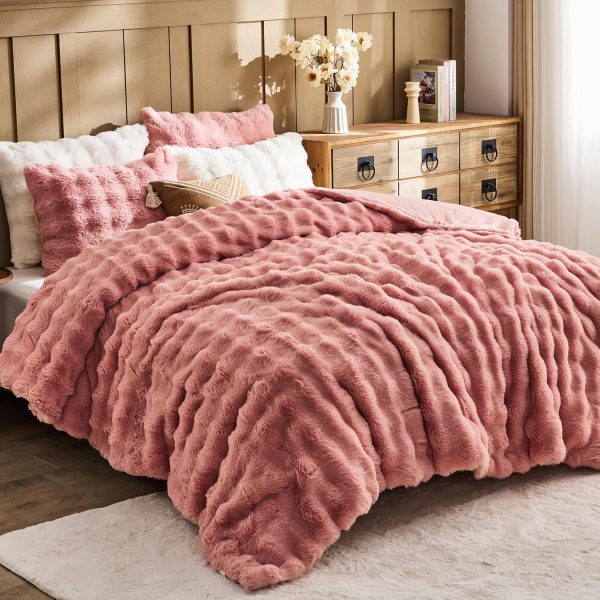 Lotus Karen Faux Fur Queen Comforter Set – Pink Fluffy Comfo... - Image 7