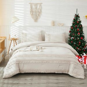 Boho Tassel Comforter Set Queen Beige Grey Tassel Comforter ...