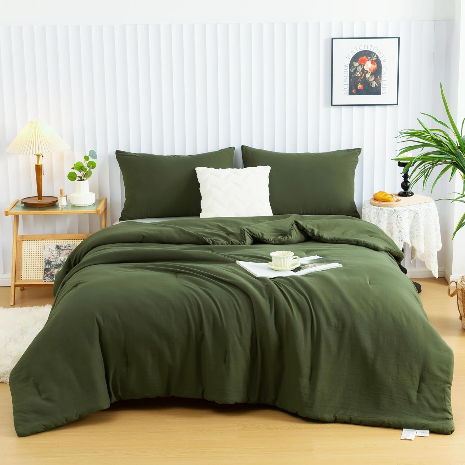 Ultra-Soft Olive Green Queen Comforter Set – 3 Pieces Cozy F…
