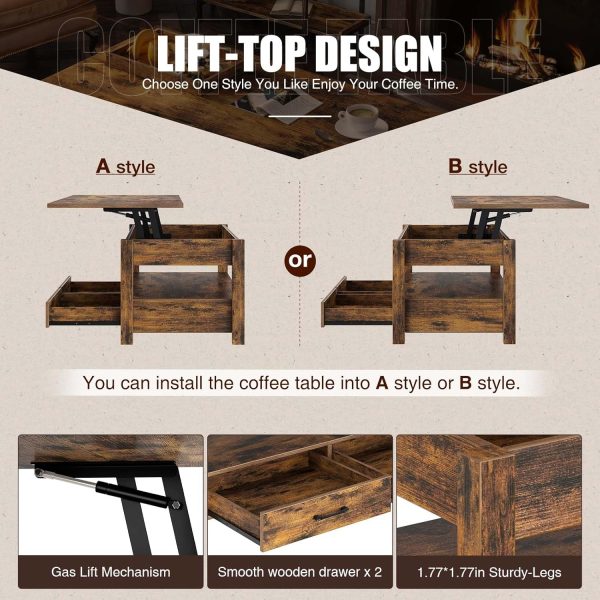 Rolanstar Coffee Table, 47" Lift Top Coffee Table with Drawe... - Image 6