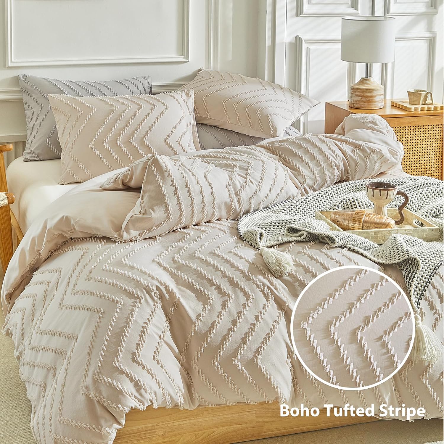 WARMDERN Boho Duvet Cover Set, Tufted Bedding Duvet Covers S…