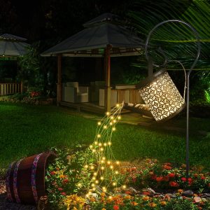 QOCNAM Solar Watering Can with Lights, Retro Metal Hanging S...