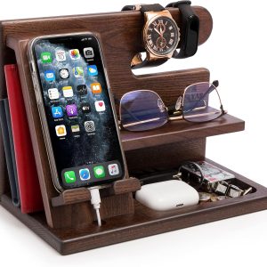 TESLYAR Gifts for Men Wood Phone Docking Station Fathers Gif...