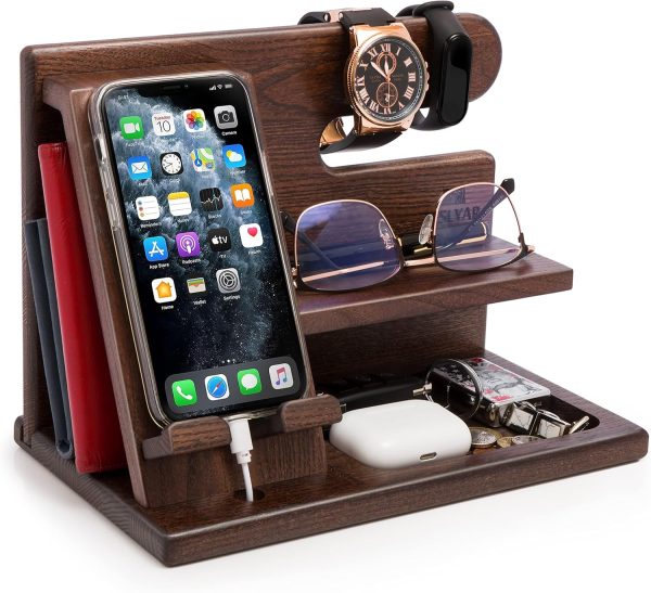 TESLYAR Gifts for Men Wood Phone Docking Station Fathers Gif...