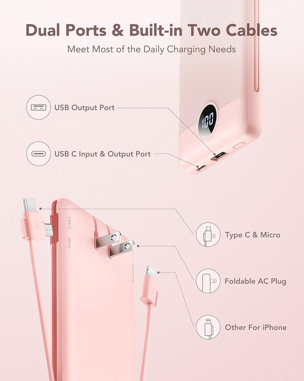 VRURC 10000mAh Portable Charger with Built-in Cables and AC ... - Image 2