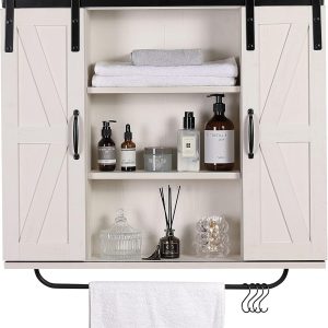 RUSTOWN Rustic Wood Wall Storage Cabinet with Two Sliding Ba...