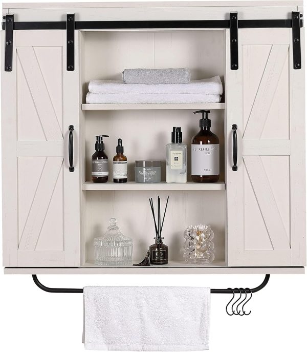 RUSTOWN Rustic Wood Wall Storage Cabinet with Two Sliding Ba...