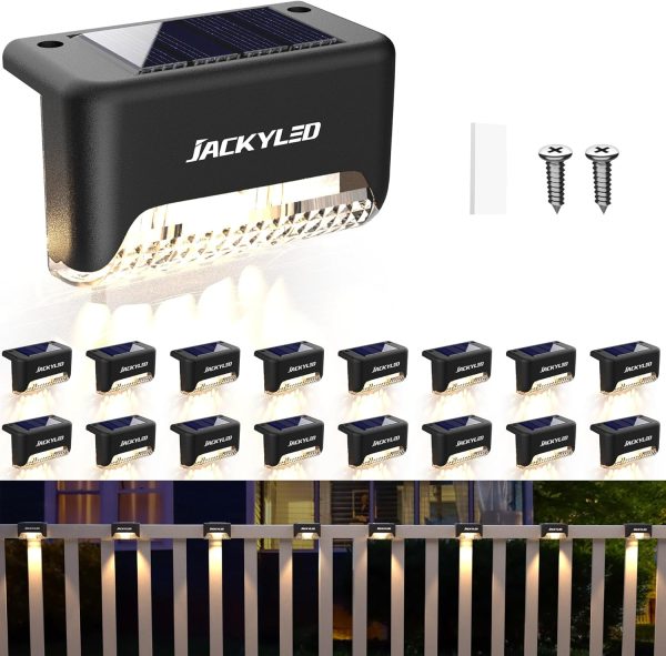 Solar Deck Lights Outdoor 16 Pack, JACKYLED Solar Step Light...