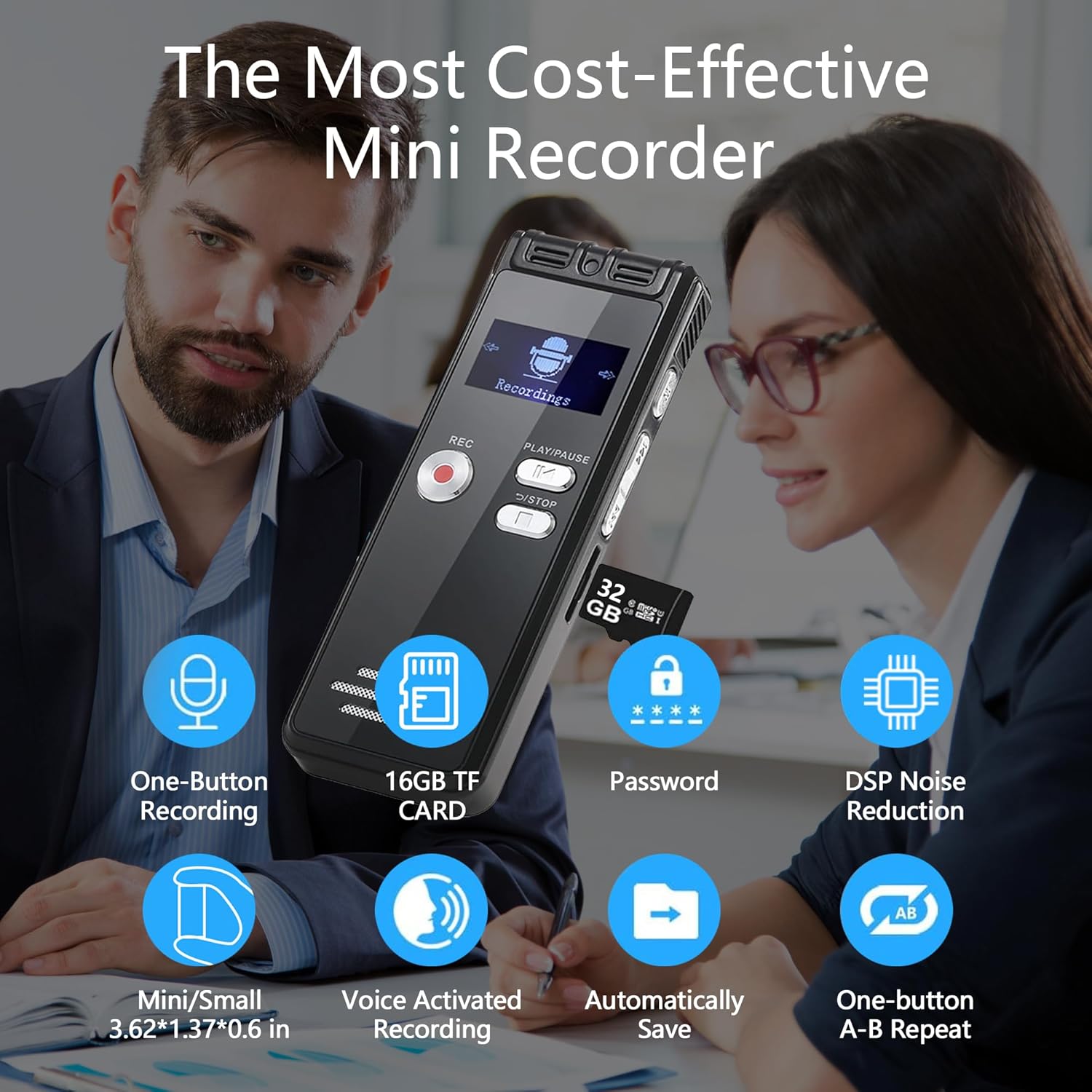 16GB Digital Voice Activated Recorder with Playback – 1138 H…