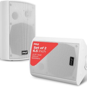 Pyle Outdoor Wall-Mount Patio Stereo Speaker - Waterproof Bl...