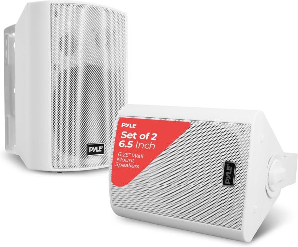 Pyle Outdoor Wall-Mount Patio Stereo Speaker - Waterproof Bl...
