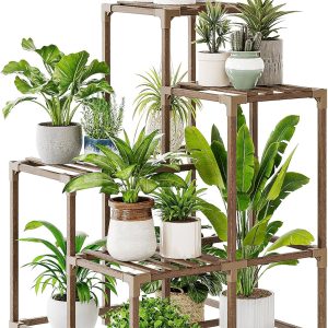 Bamworld Plant Stand Indoor Outdoor Corner Shelf Plant Holde...