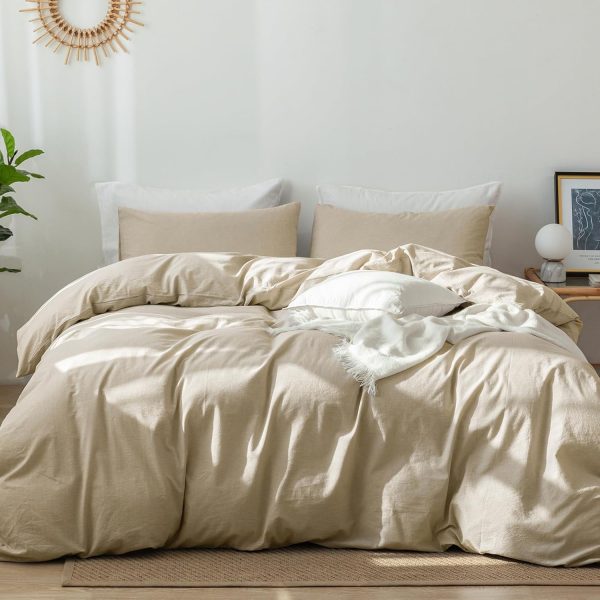 MooMee Bedding Duvet Cover Set 100% Washed Cotton Linen Like...