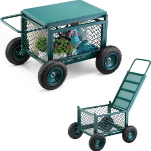VEVOR Rolling Garden Cart with Seat, Metal Rolling Garden Wo...