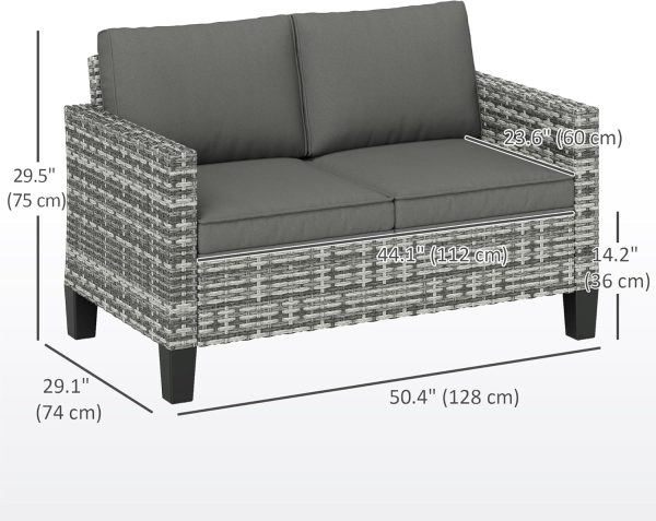Outsunny 2 Seater Outdoor Sofa with Cushions, 44" Rattan Pat... - Image 3