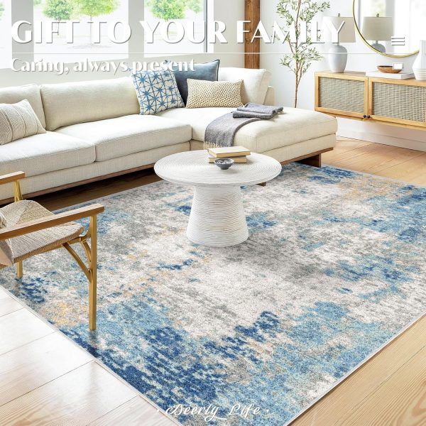 Modern Abstract Area Rug, 5x7 Washable Large Living Room Rug... - Image 4