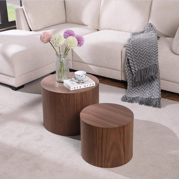 kevinplus Modern Mid-Century Small Coffee Table Wood Round S... - Image 3