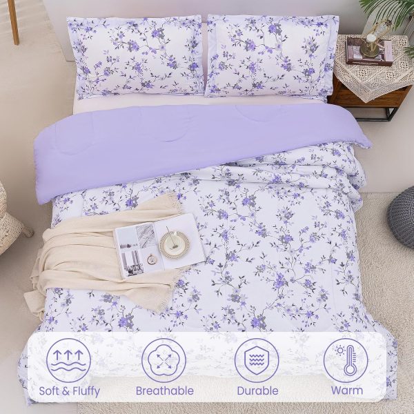 Mooreeke Floral Queen Size Comforter Sets, Lightweight Purpl... - Image 2