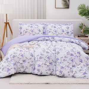 Mooreeke Floral Queen Size Comforter Sets, Lightweight Purpl...