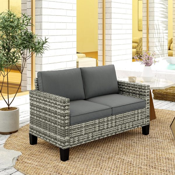 Outsunny 2 Seater Outdoor Sofa with Cushions, 44" Rattan Pat... - Image 2