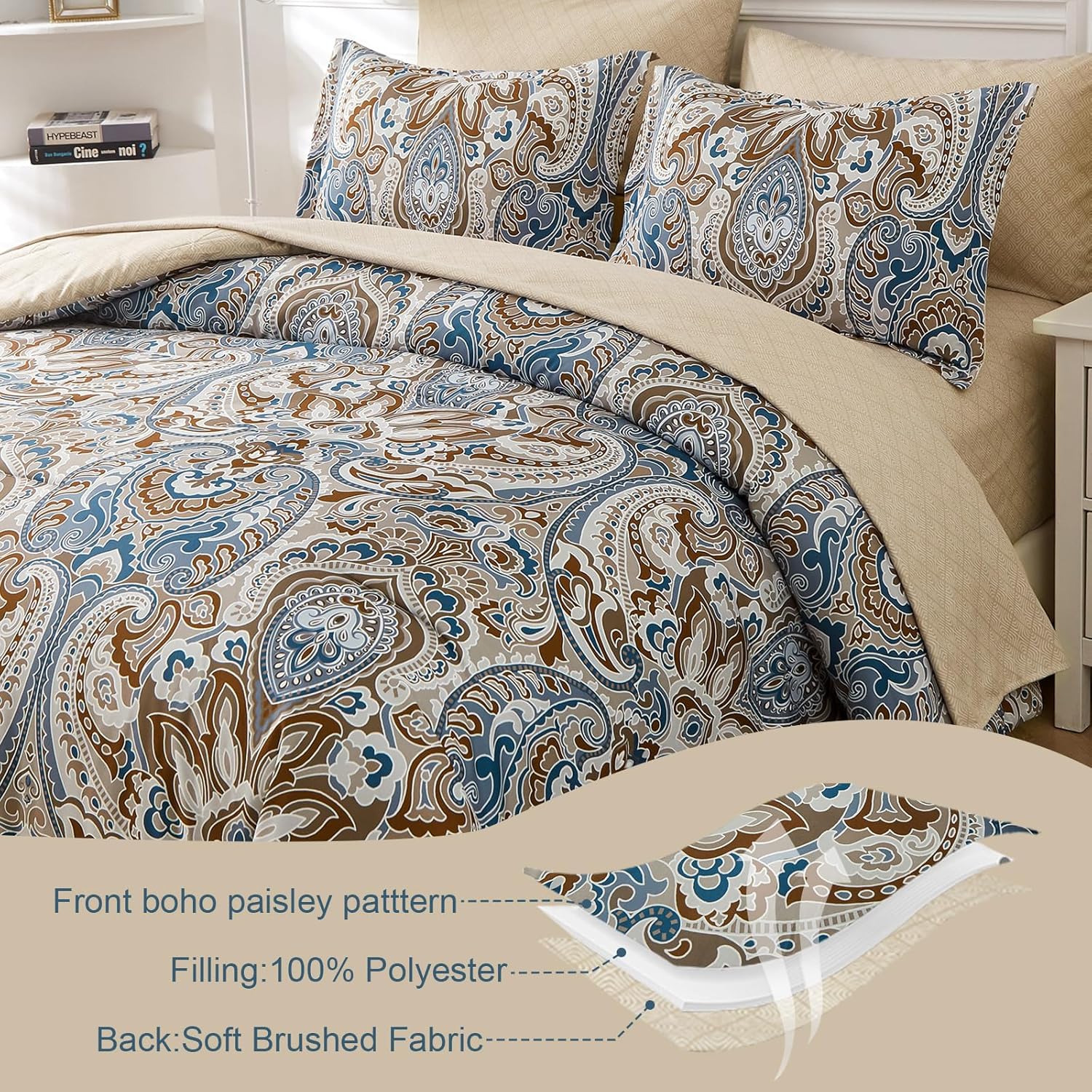 Drucon Brown Comforter Set King, 7 Pieces Bed in a Bag Comfo…