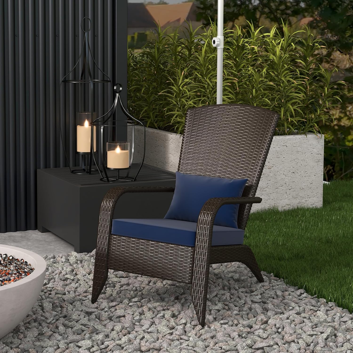 Outsunny Patio Wicker Adirondack Chair, PE Rattan Outdoor Mu…