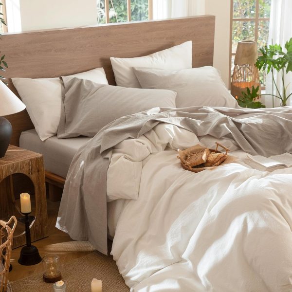 MooMee Bedding Sheet Set 100% Washed Cotton Linen Like Textu... - Image 7