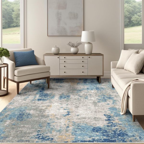 Modern Abstract Area Rug, 5x7 Washable Large Living Room Rug...