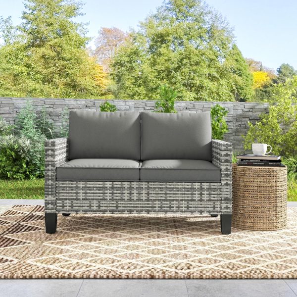 Outsunny 2 Seater Outdoor Sofa with Cushions, 44" Rattan Pat... - Image 9