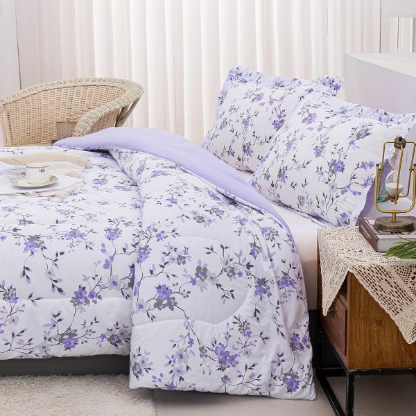 Mooreeke Floral Queen Size Comforter Sets, Lightweight Purpl... - Image 6