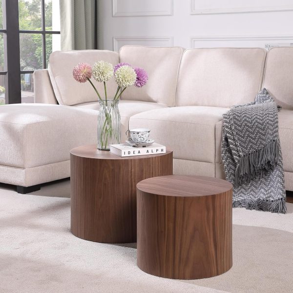 kevinplus Modern Mid-Century Small Coffee Table Wood Round S... - Image 5