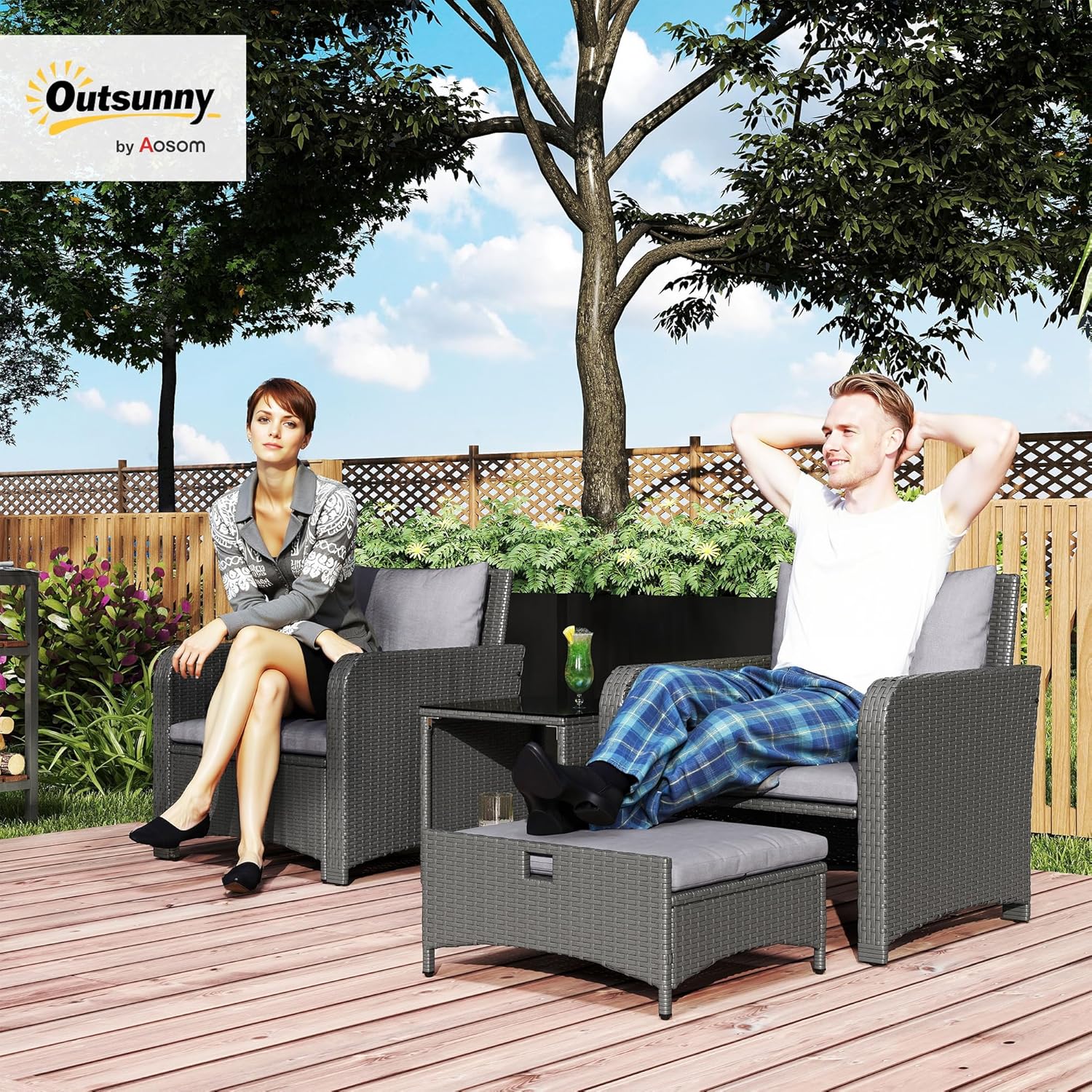 Outsunny 5 Pieces Rattan Patio Furniture Set, Wicker Outdoor…