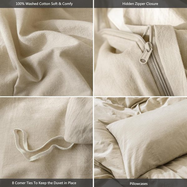 MooMee Bedding Duvet Cover Set 100% Washed Cotton Linen Like... - Image 5