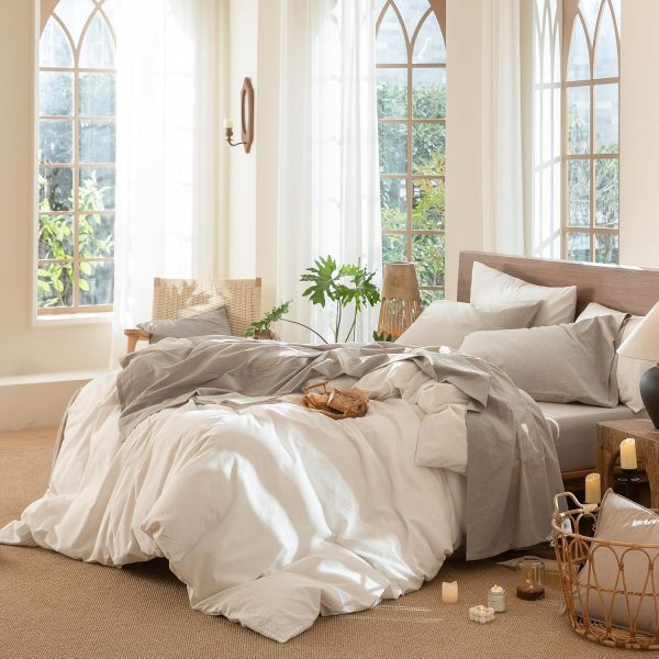 MooMee Bedding Sheet Set 100% Washed Cotton Linen Like Textu... - Image 3