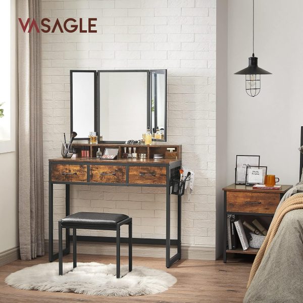 VASAGLE Vanity Set with Mirror and Stool, Makeup Vanity with... - Image 2