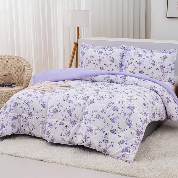 Mooreeke Floral Queen Size Comforter Sets, Lightweight Purpl... - Image 5