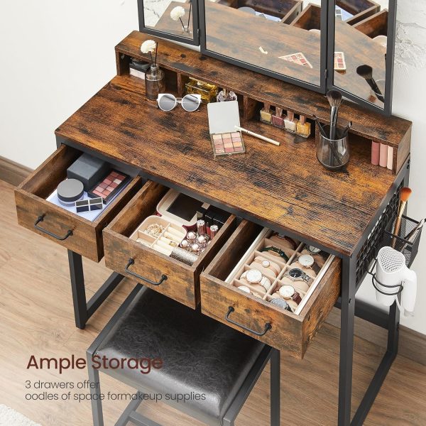 VASAGLE Vanity Set with Mirror and Stool, Makeup Vanity with... - Image 6