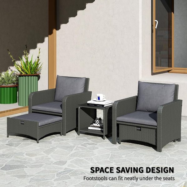 Outsunny 5 Pieces Rattan Patio Furniture Set, Wicker Outdoor... - Image 3